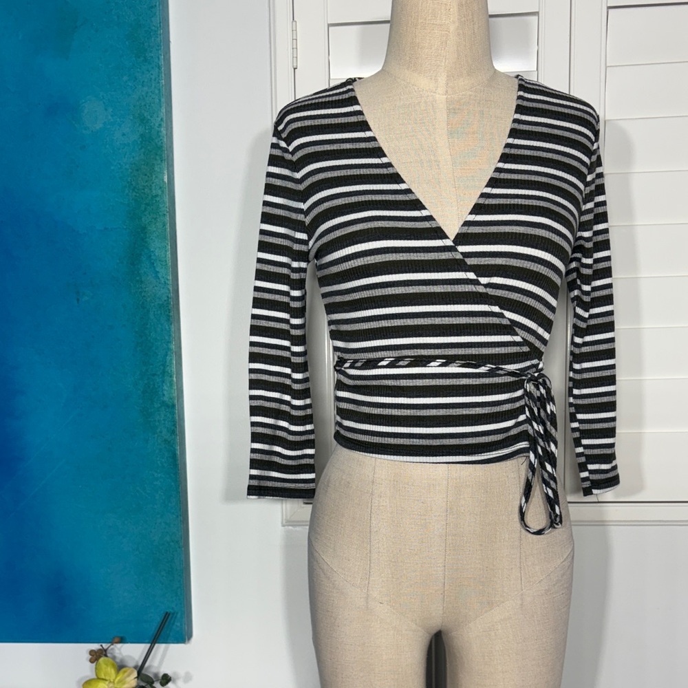 Forever 21 Monochrome Striped Wrap Top